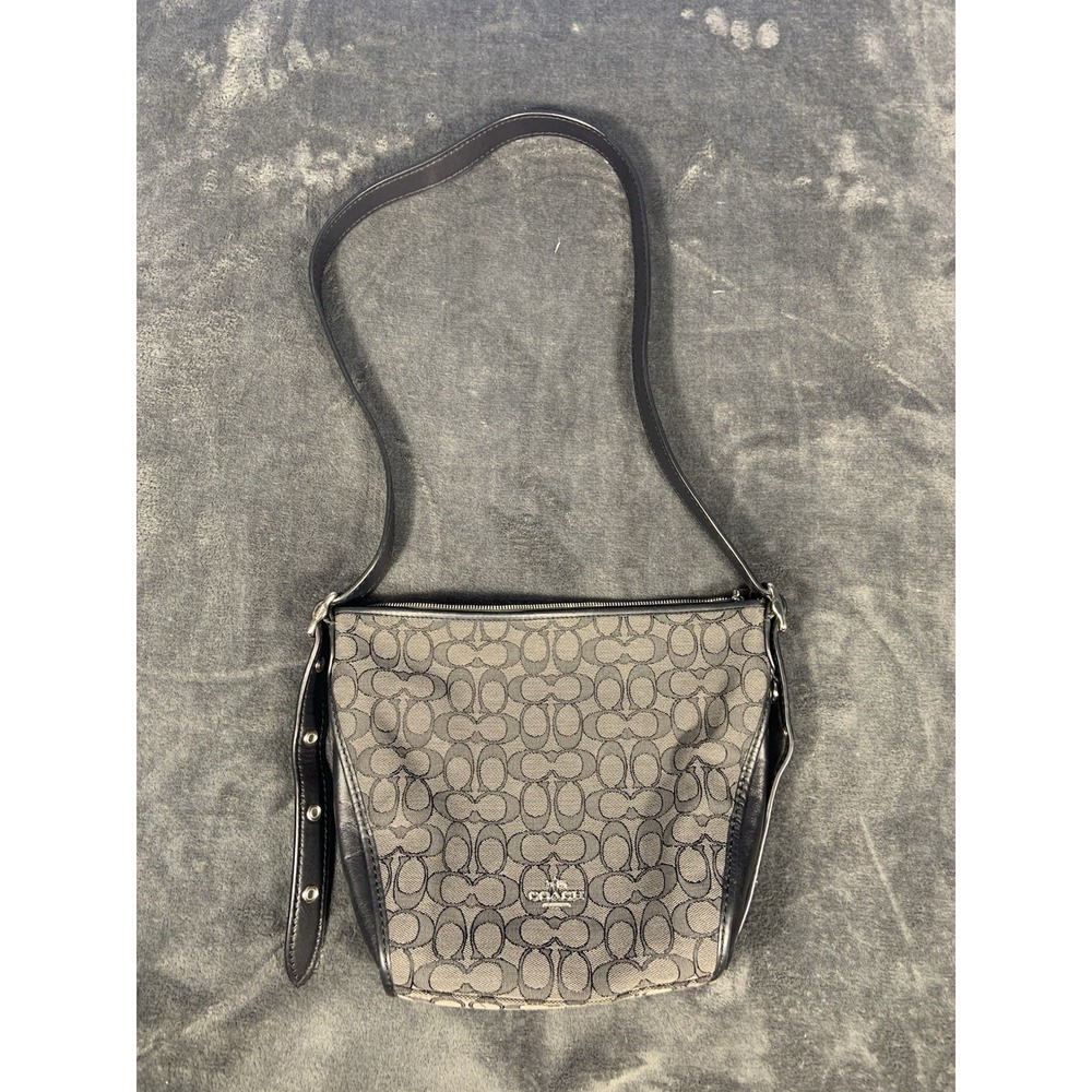 Coach Dufflette Jacquard/Leather Gray/Black Crossbody Shoulder Bag Purse